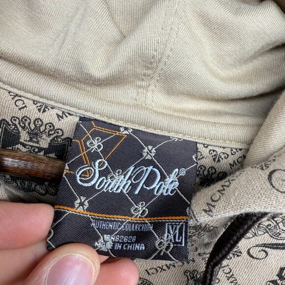 Vintage South Pole Hoodie Men's XL Brown Zip Sweatshirt All Over Y2k Pinkman - Picture 5 of 7